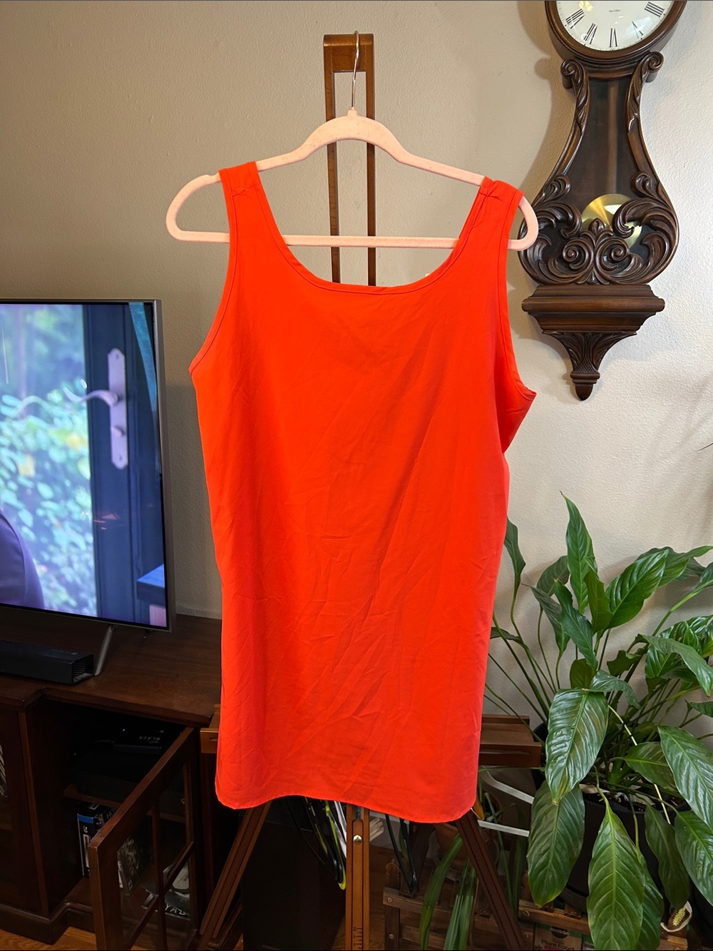 Sleeveless Midi Dress in Bright Orange - Classic Scoop Neck